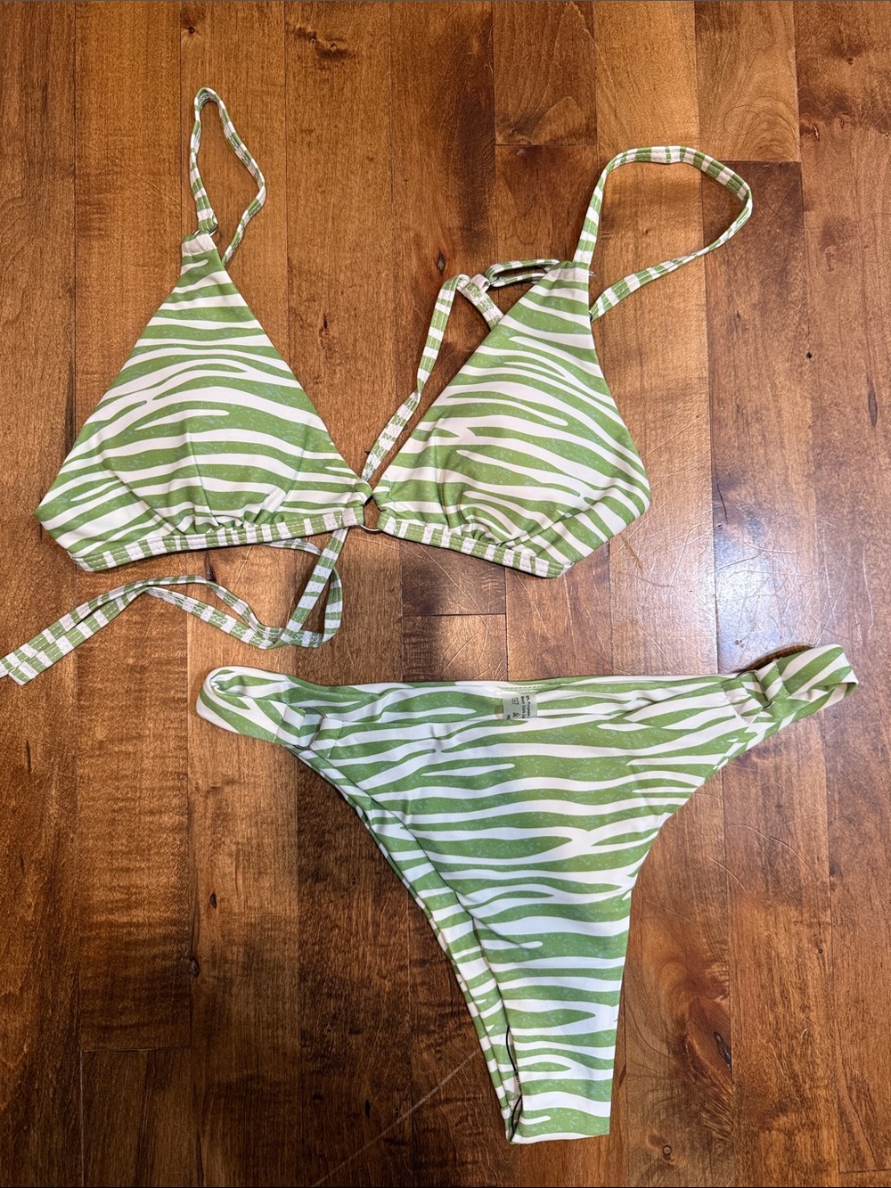 Green Zebra-Print Triangle Bikini Set - Women